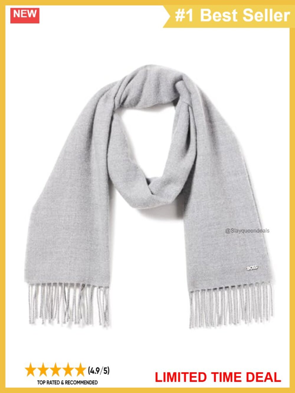 100% Wool Solid Scarf with Fringe, Medium Weight Winter Cold Weather Wrap